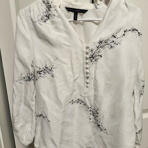 White House Black Market White and Black Floral Blouse